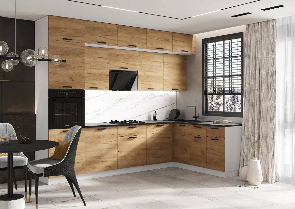 Кухня Рио New угловая 3,0*1,8 м (490) комп. №2 Дуб крафт, белый (Кастилло темный)