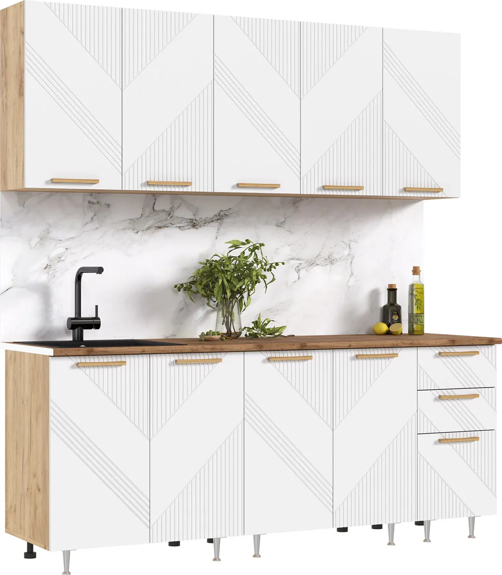 Кухня Ирис 2,0м (490) (Браш Вайт, Дуб Крафт (Дуб вотан))