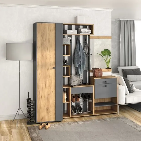 Прихожая Мини-Лайт Вариант 7 Дуб крафт золотой/графит