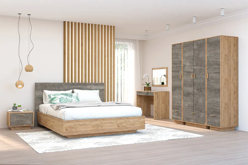 Спальный гарнитур ЭГО Дуб Крафт/Камень Темный  Вариант 9