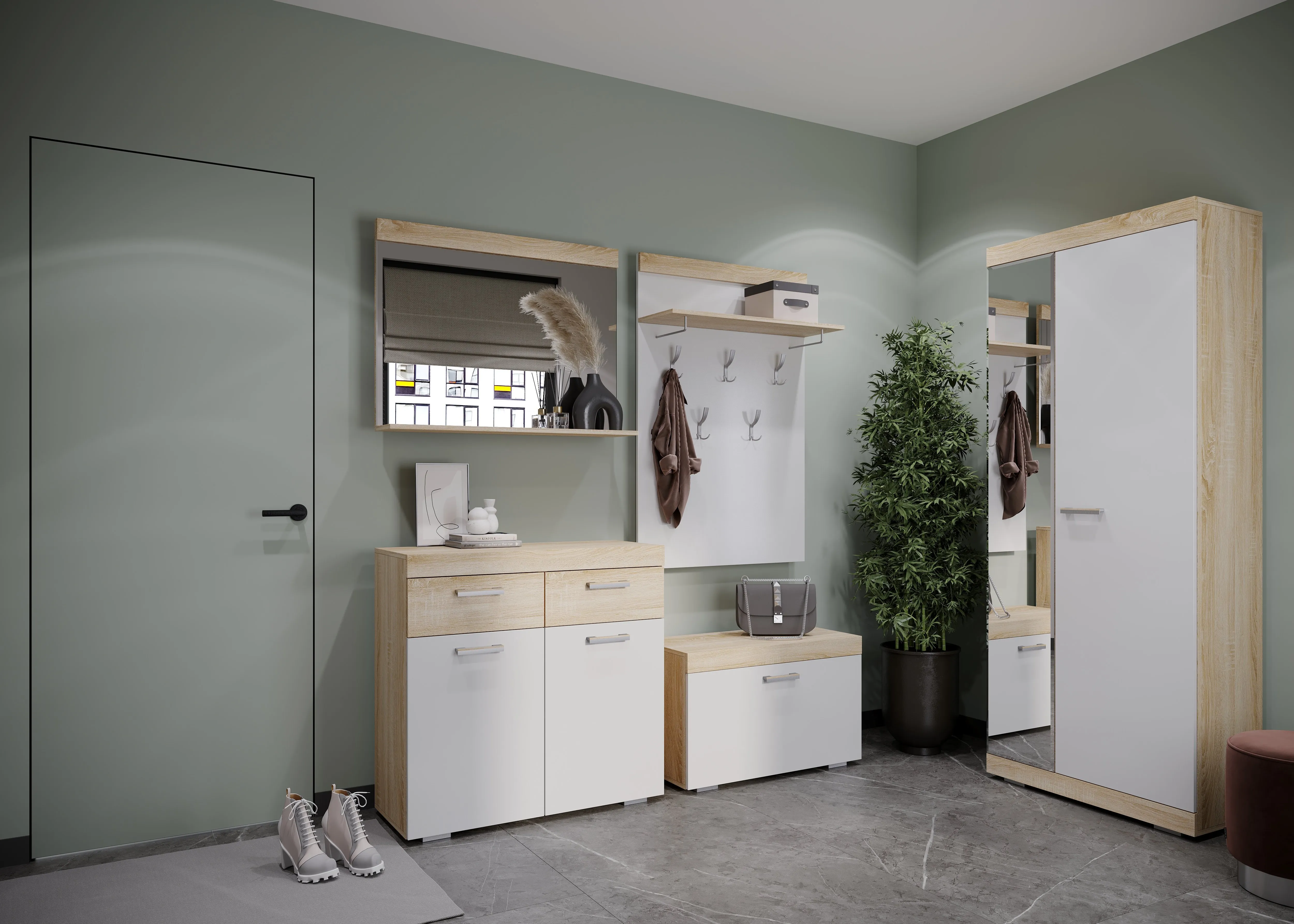 Прихожая СОНАТА Композиция №11 Дуб Сонома - Белый глянец