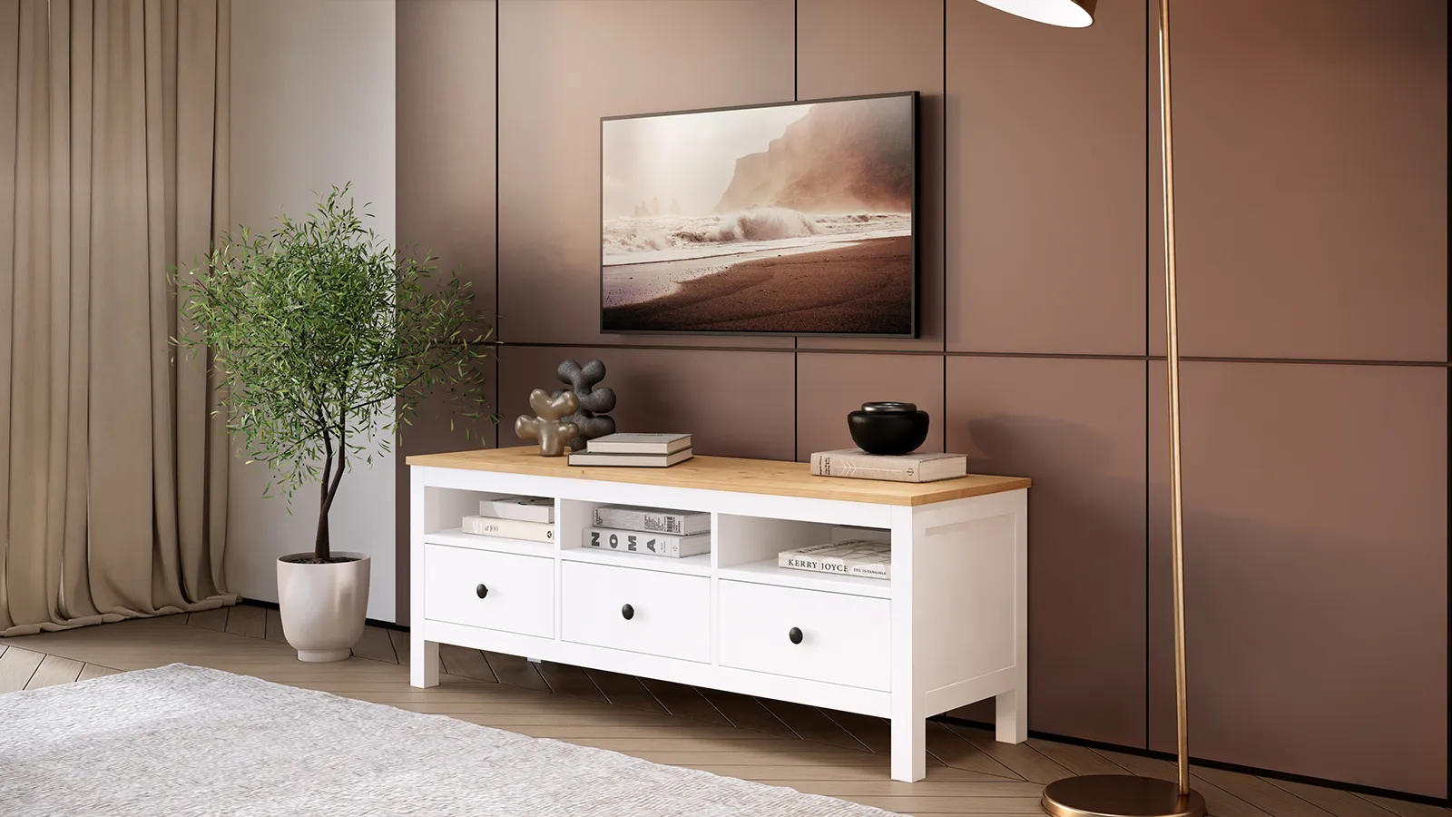 Tумбa ТB КЫMOP 148 белый/светло-кoричнeвый