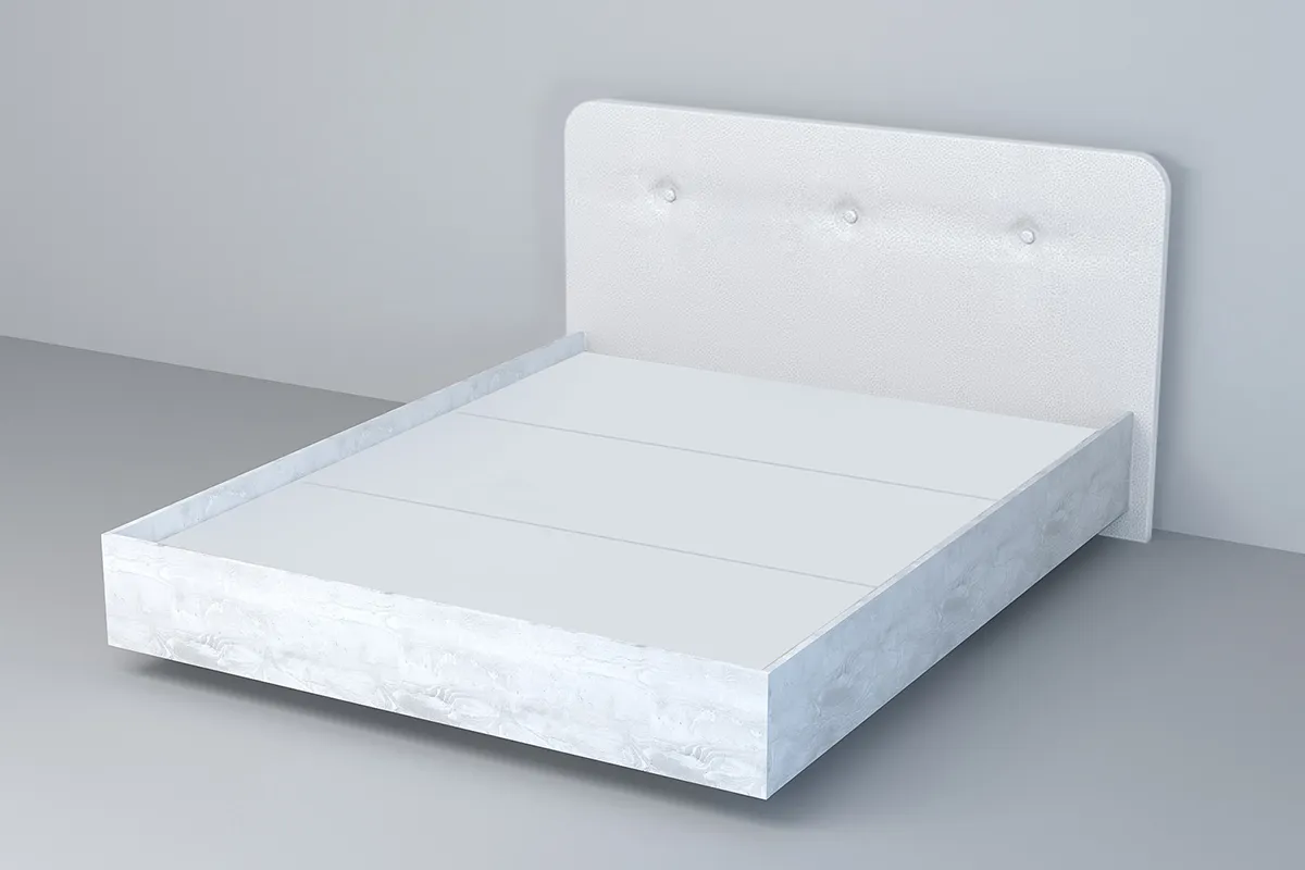 Кровать 031 Эго  Бетон Светлый/Белый Глянец  (Пуговицы) ЛН 1400х2000