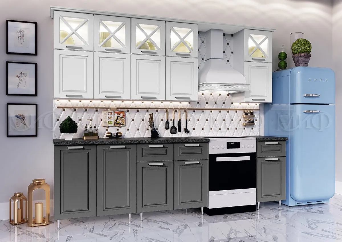 Кухня Констанция 2,0/900 комп. №4 белый снег софт/графит софт