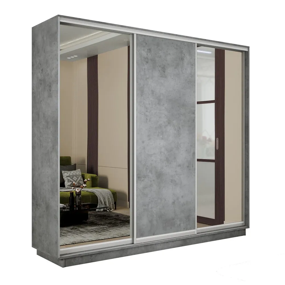 Шкаф-купе Экспресс трио 2 зеркала 2400 (Бетон)