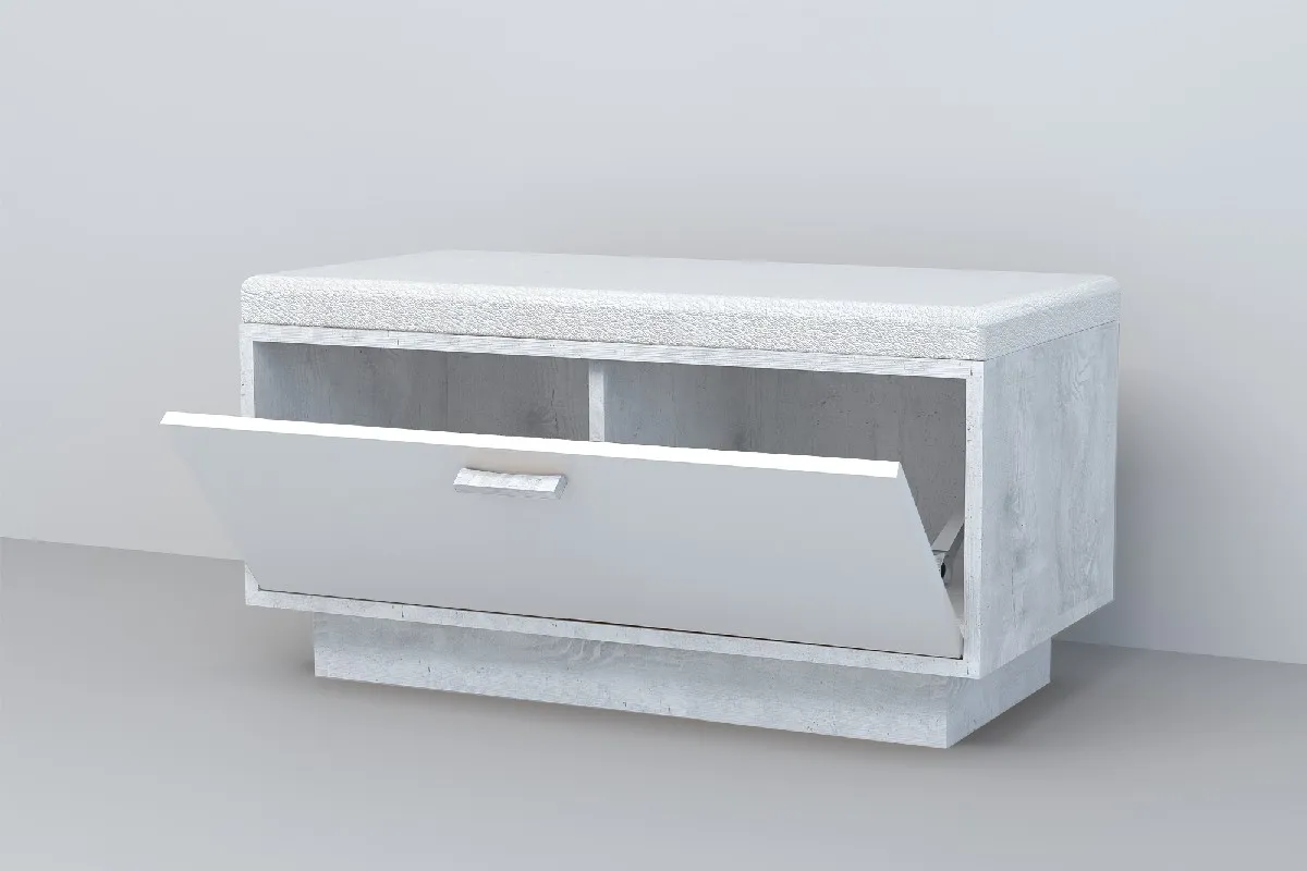 Обувница Об-1  ПД Эго  Бетон Светлый/Белый Глянец