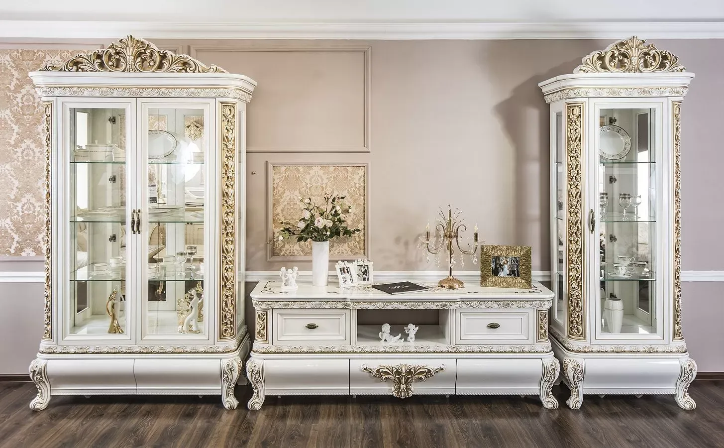 Гостиная Алсу 1+тв+2 белый глянец