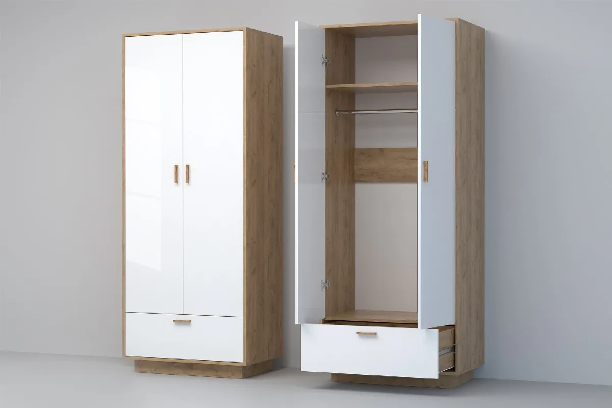 Шкаф ШК-1 ПД Эго Дуб Крафт Золотой/Белый Глянец