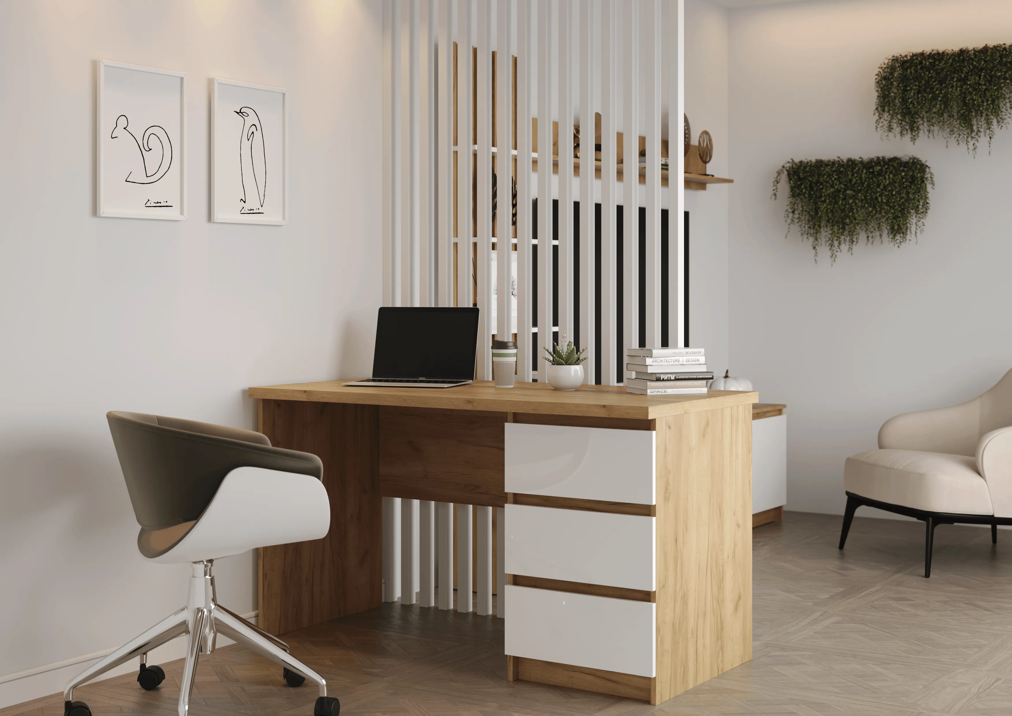 Стол письменный Бостон СП-001 (крафт золотой/Белый глянец)