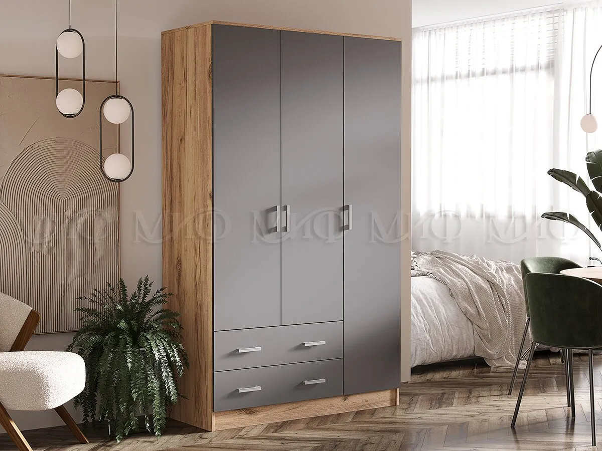 Шкаф 3-х створчатый Миф (дуб крафт/графит)