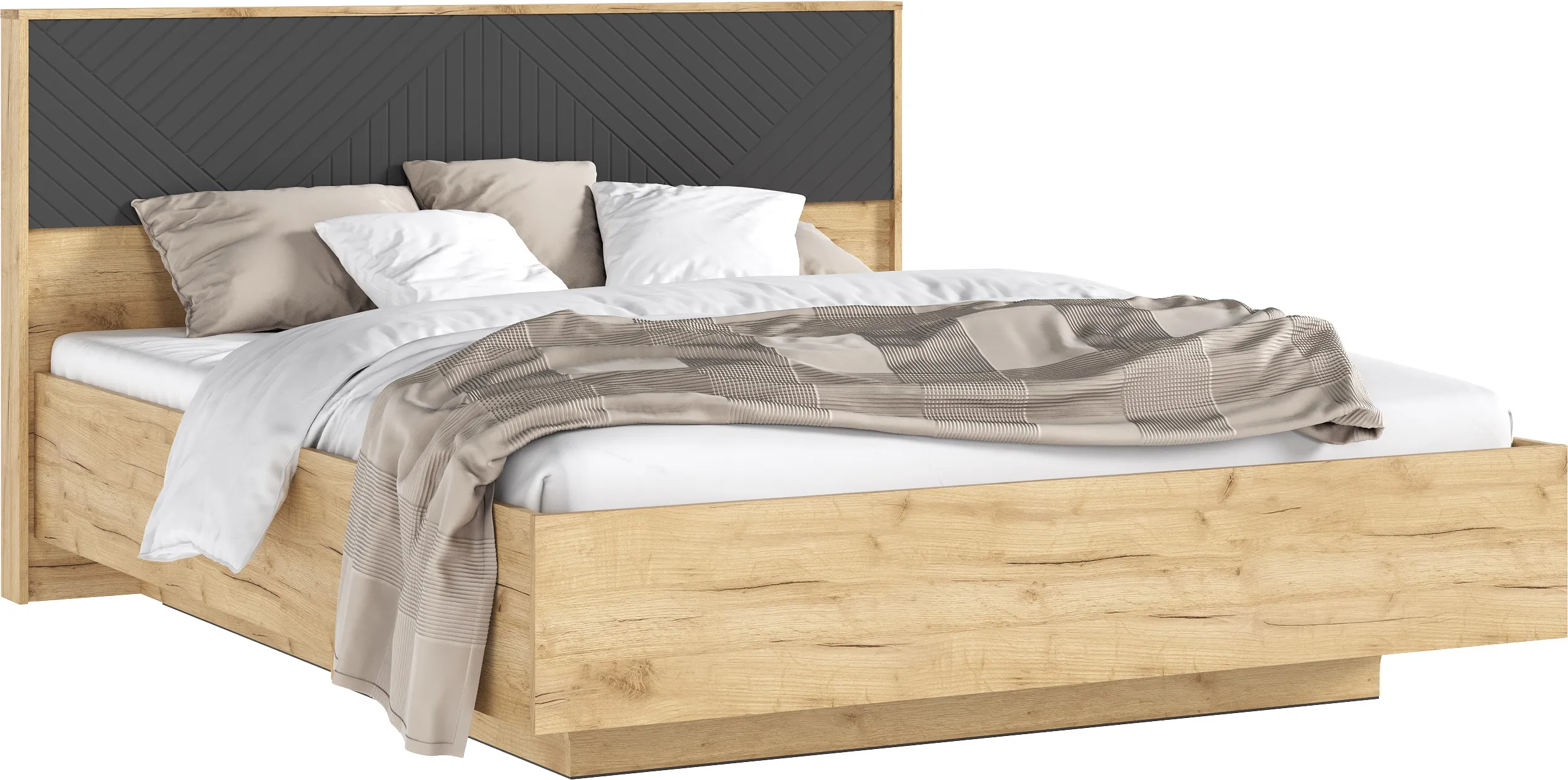 Флэш Кровать парящая 1,6м с ПМ (Браш Графит/Дуб Крафт, Дуб Крафт)