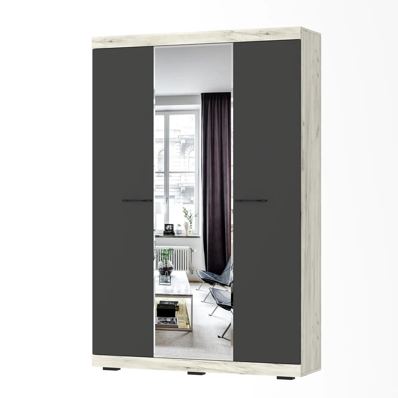 Шкаф для одежды СОНАТА ШСЗ-1300 Крафт белый-Антрацит