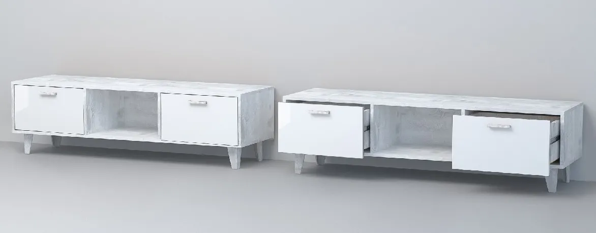 Тумба Т-3 Эго на ножках  Бетон Светлый/Белый Глянец