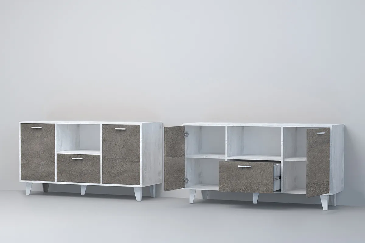 Тумба Т-2 на ножках Эго Бетон Светлый/Камень Темный