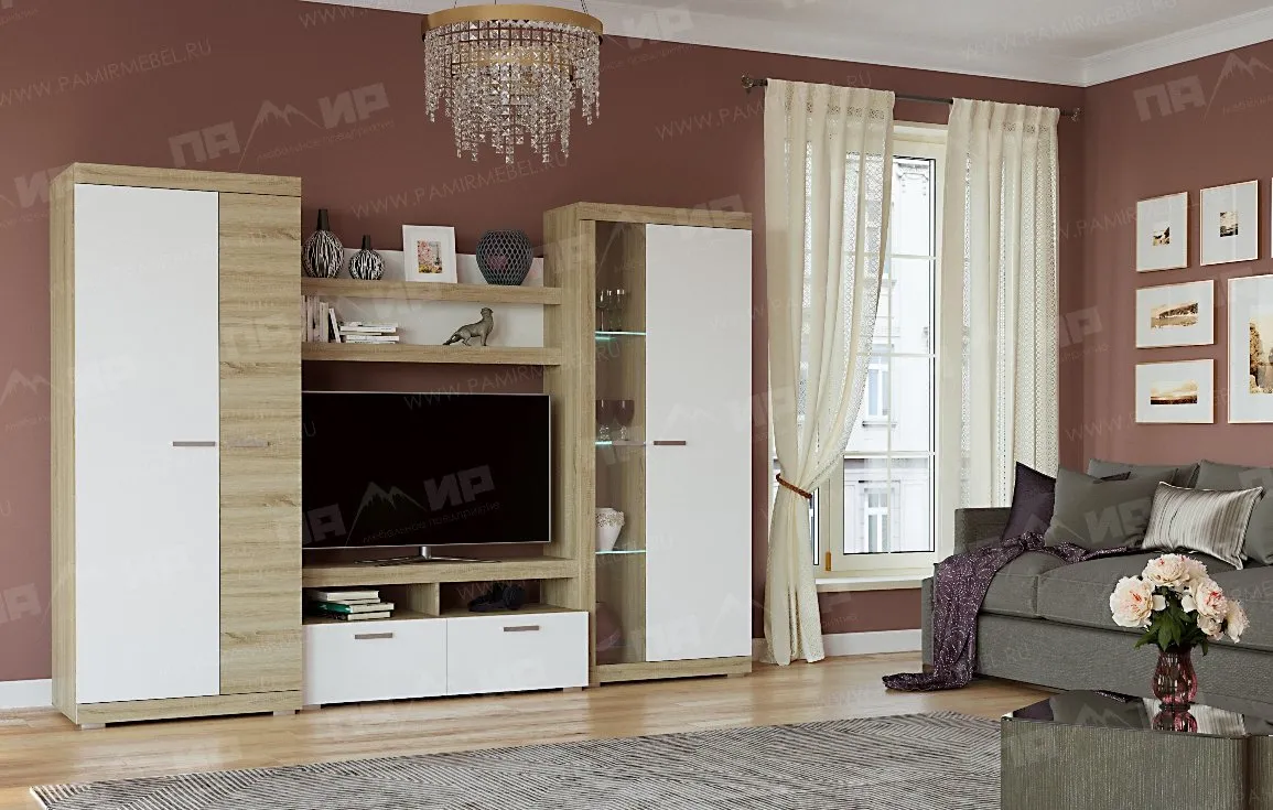Гостиная Соната Композиция 2 Дуб Сонома - Белый глянец