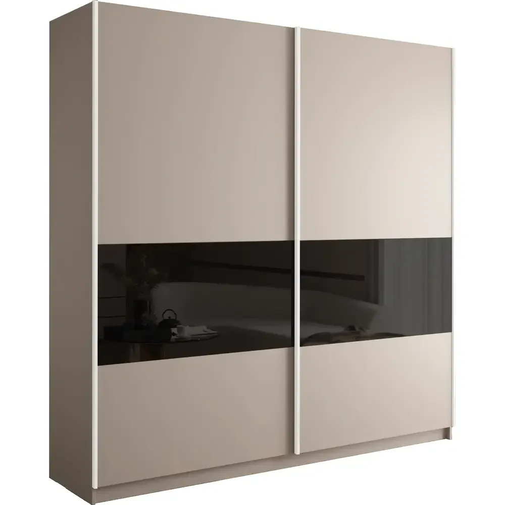 Шкаф-купе Прайм Широкий 2-х дверный 220 см, Кашемир/Черное стекло