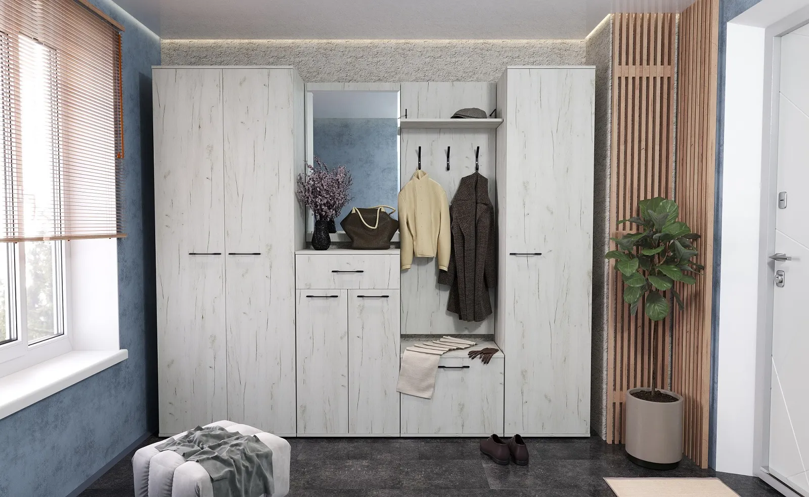 Прихожая ИТАЛИЯ Композиция №7 Дуб Крафт белый