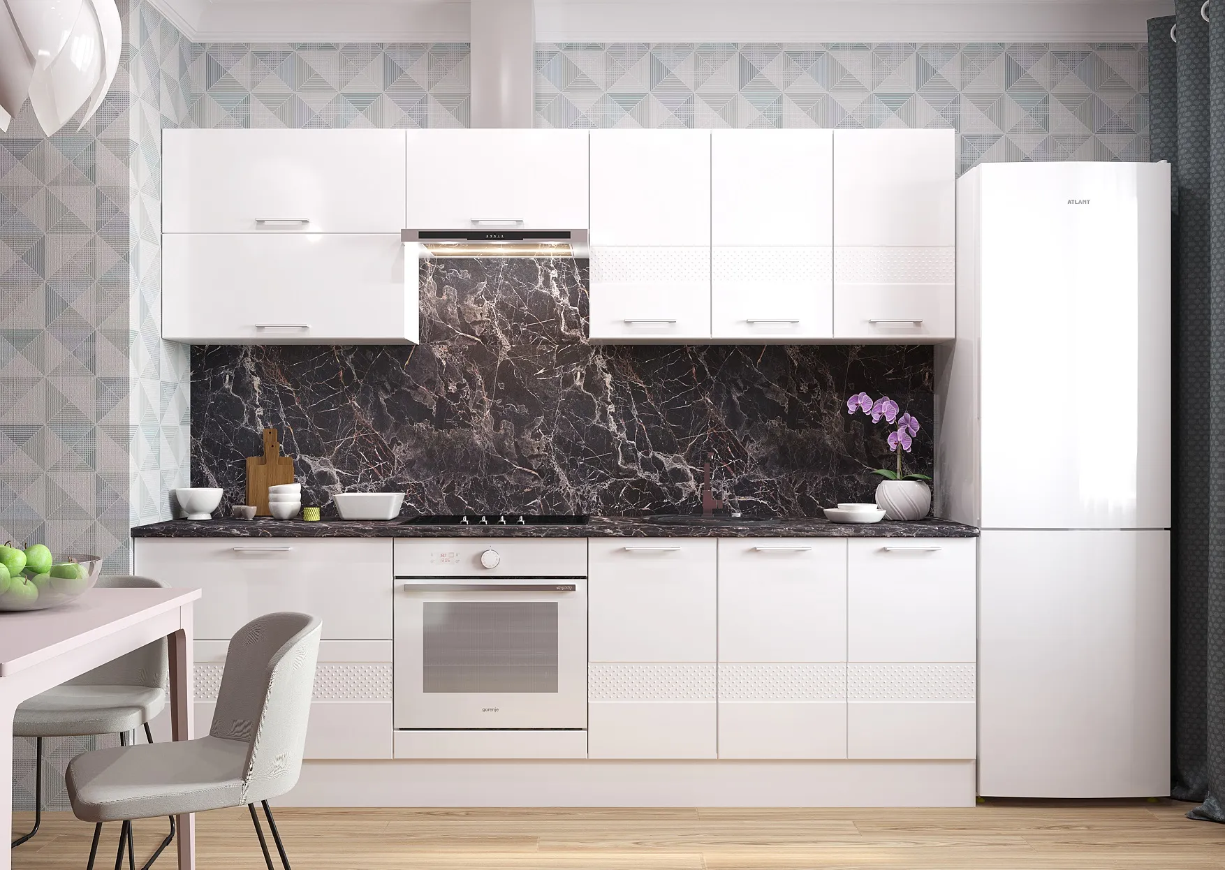 Кухня Люкс 2,6 (белый глянец)