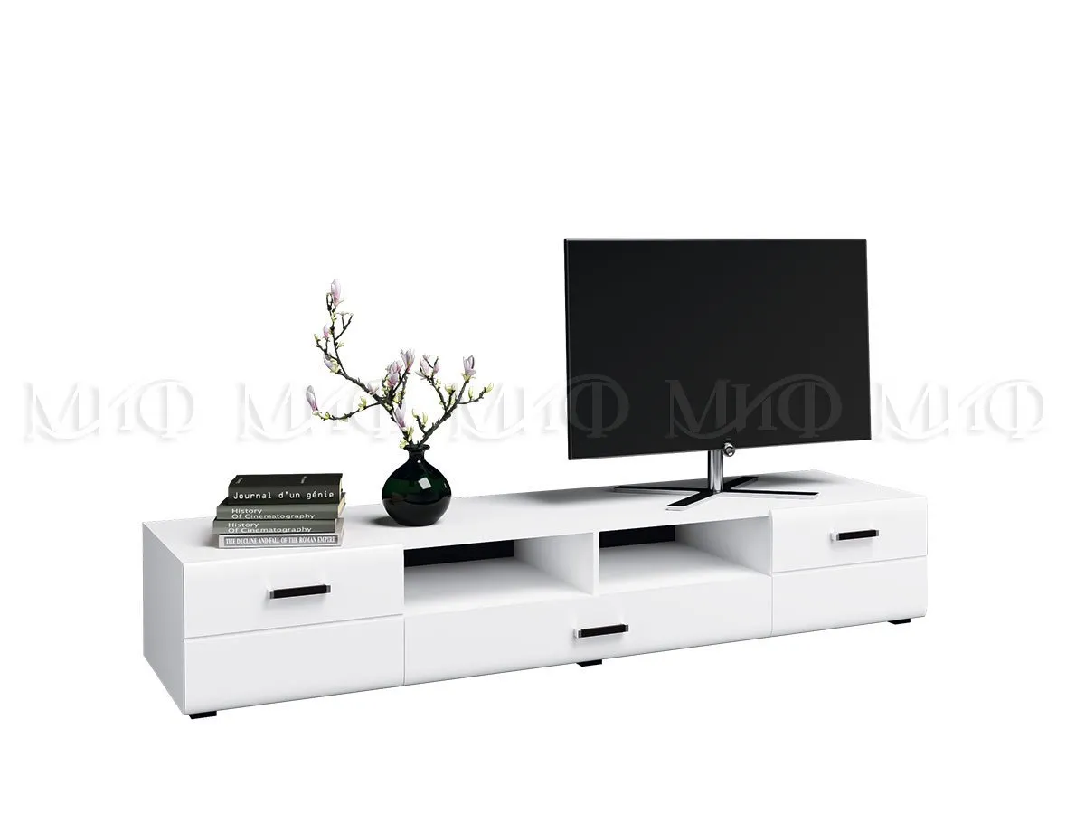 Тумба ТВ Ненси NEW (белый/белый глянец)