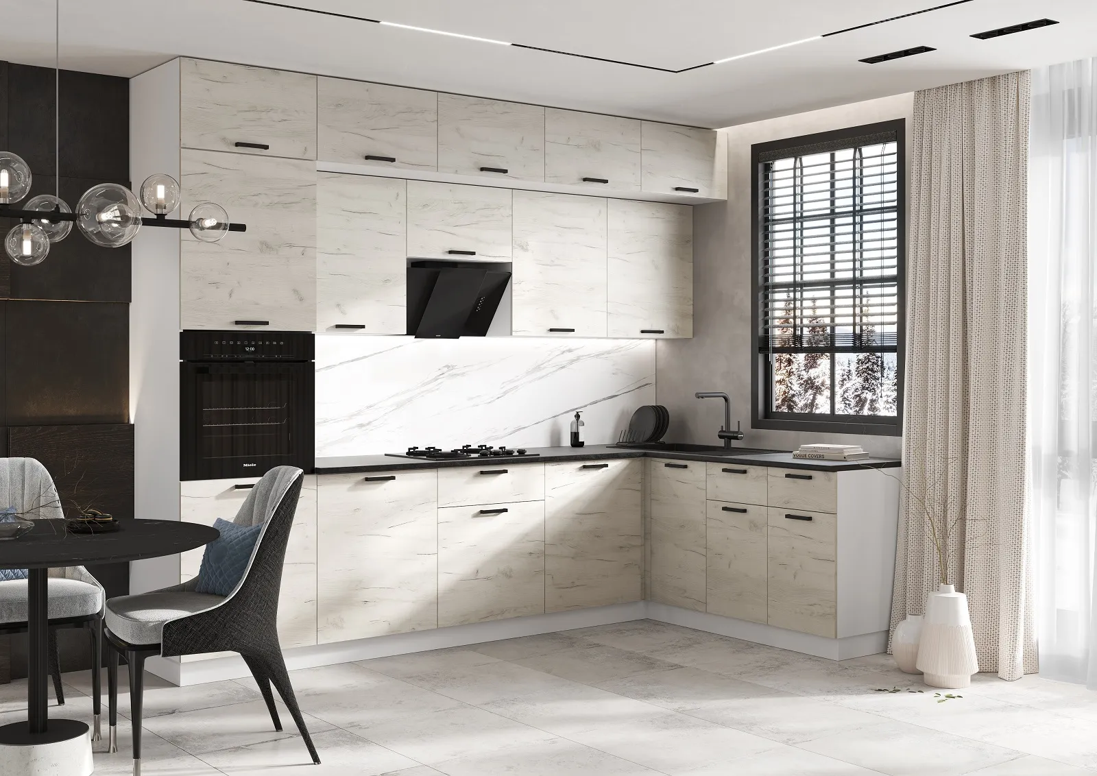 Кухня Рио New угловая 3,0*1,8 м (490) комп №2 дуб крафт белый, Белый (Кастилло темный)