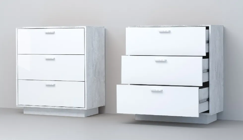 Комод К-3  ПД Эго Бетон Светлый/Белый Глянец