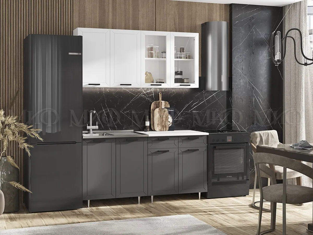 Кухня Монако 1,6 комп №1 Белый софт/Графит софт