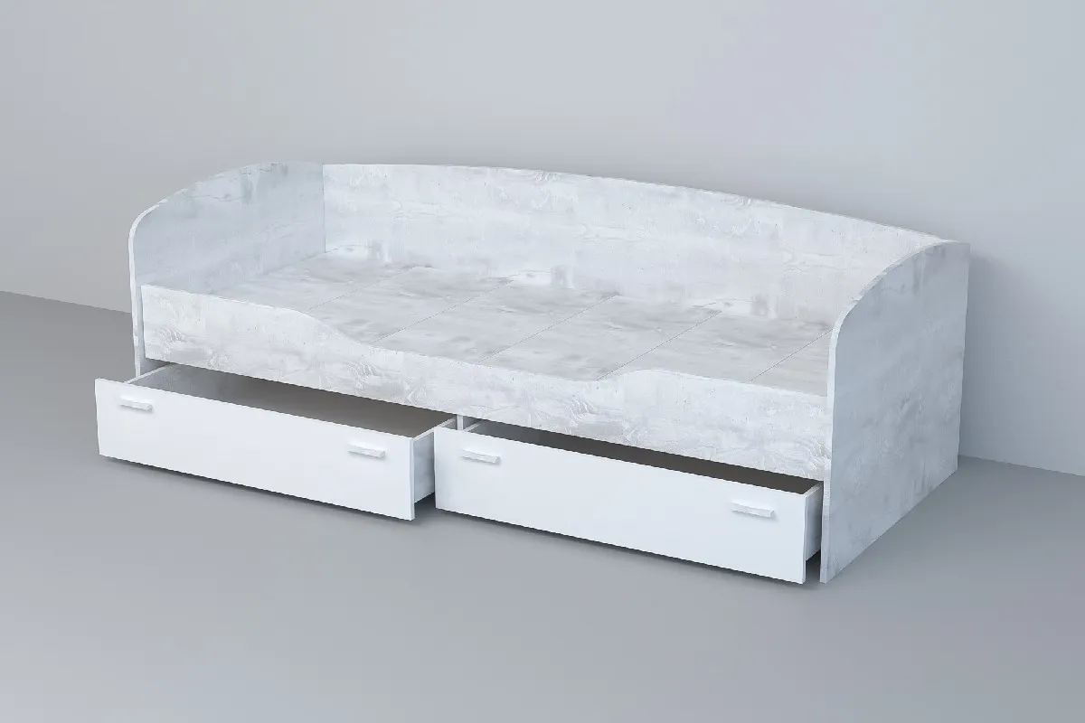 Кровать 016 Эго Бетон Светлый/Белый Глянец