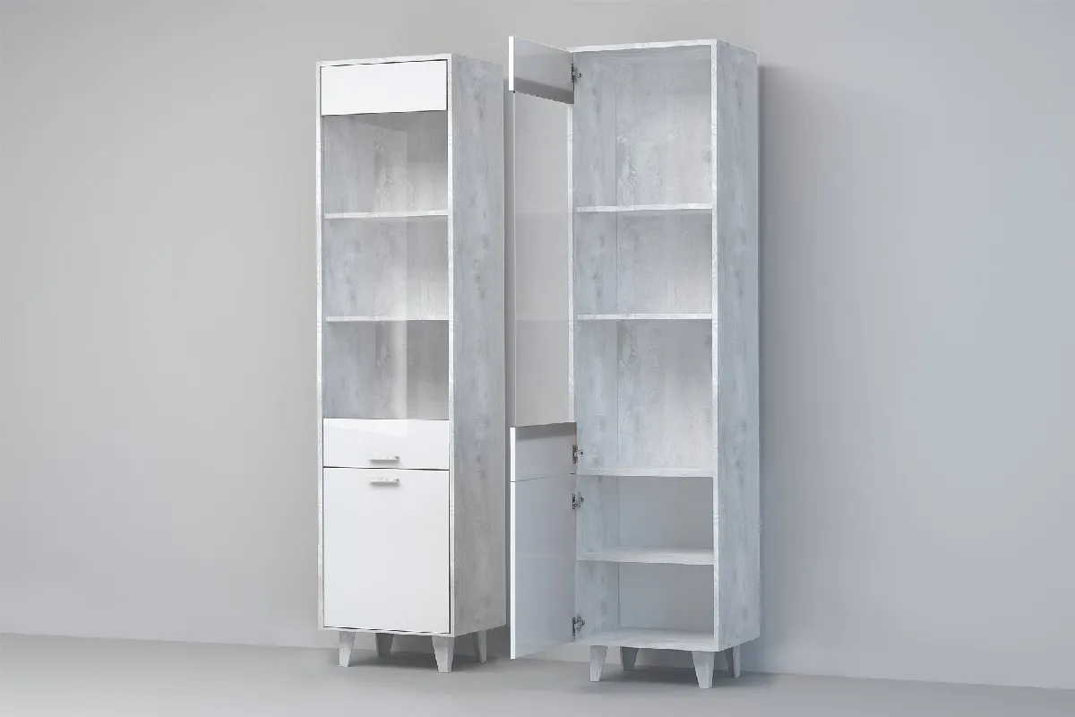 Пенал ПС-1 Эго на ножках Бетон Светлый/Белый Глянец