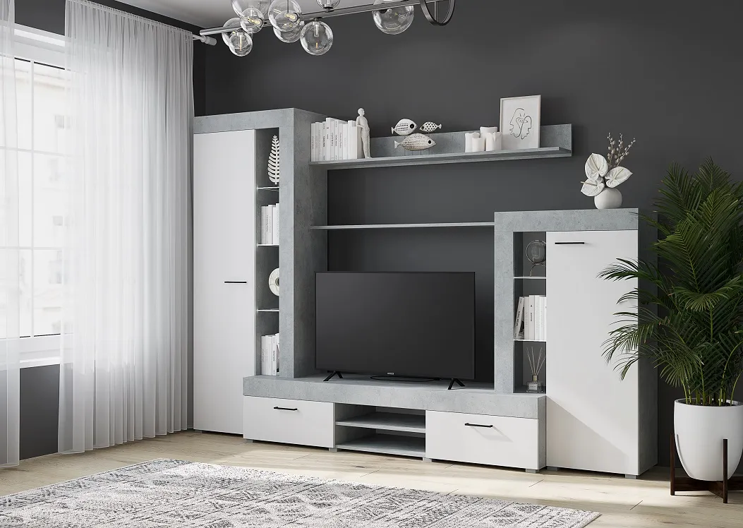 Гостиная Дельта ЛДСП (Белый/бетон)