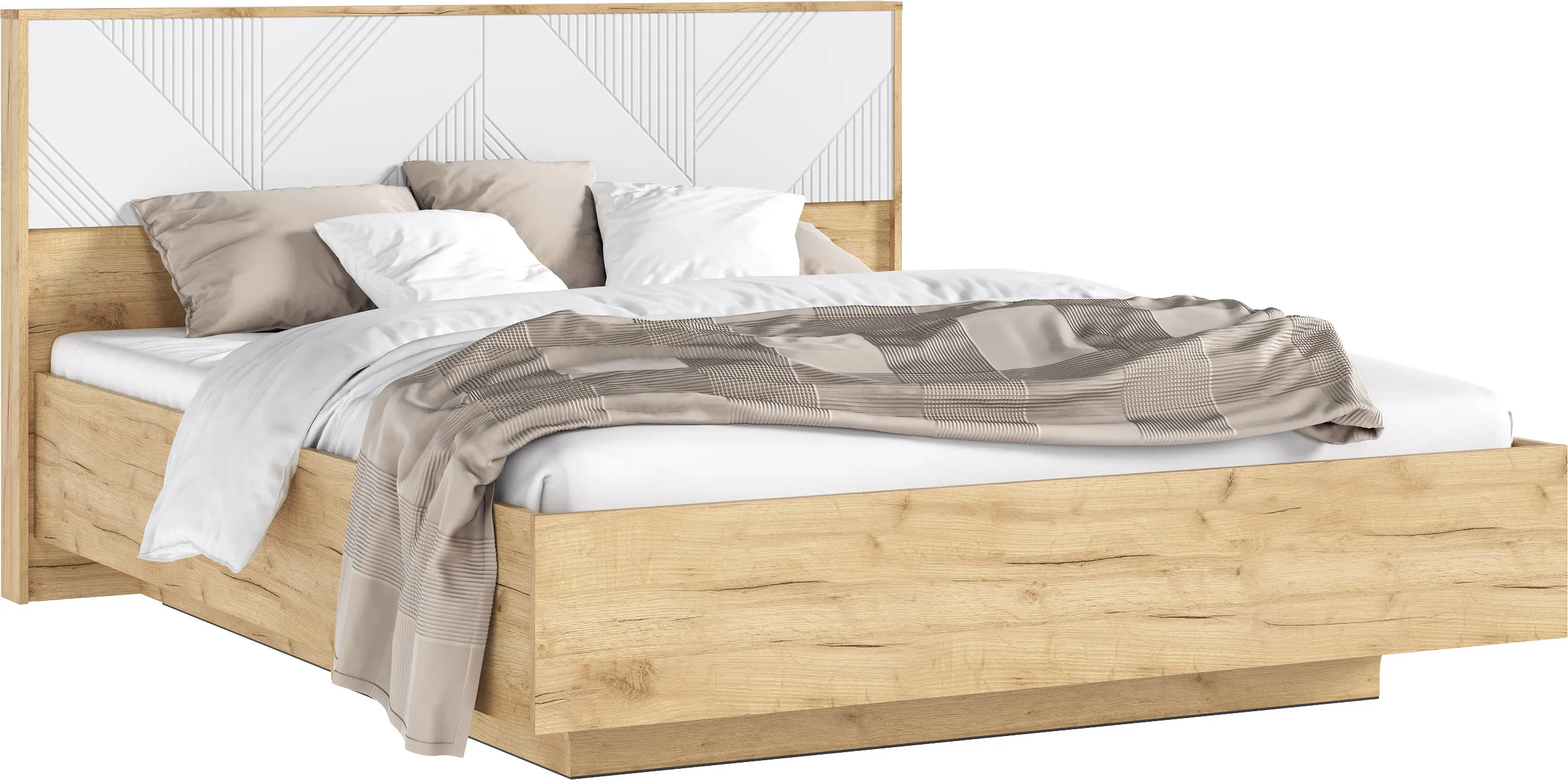 Ирис Кровать парящая 1,6м с ПМ (Браш Вайт/Дуб Крафт, Дуб Крафт)