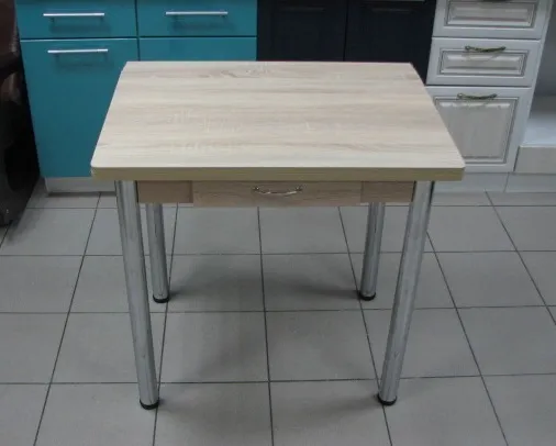 Стол Ломберный поворотно-раскладной с ящиком 780х580 (дуб сонома) ножки хром