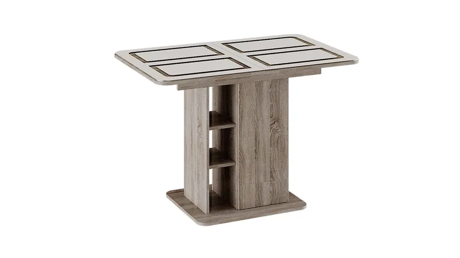 Стол раздвижной Мюнхен Тип 1 Дуб Сонома трюфель, Стекло бежевое с рисунком