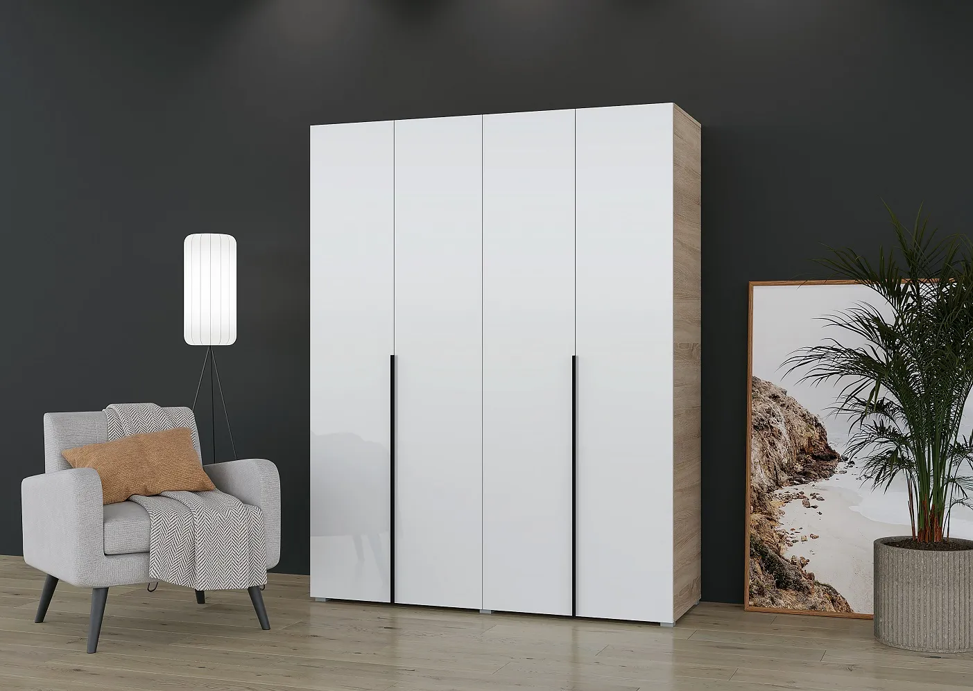 Шкаф Бостон 4-х створчатый 1600 (сонома/белый) ручка СПА-1