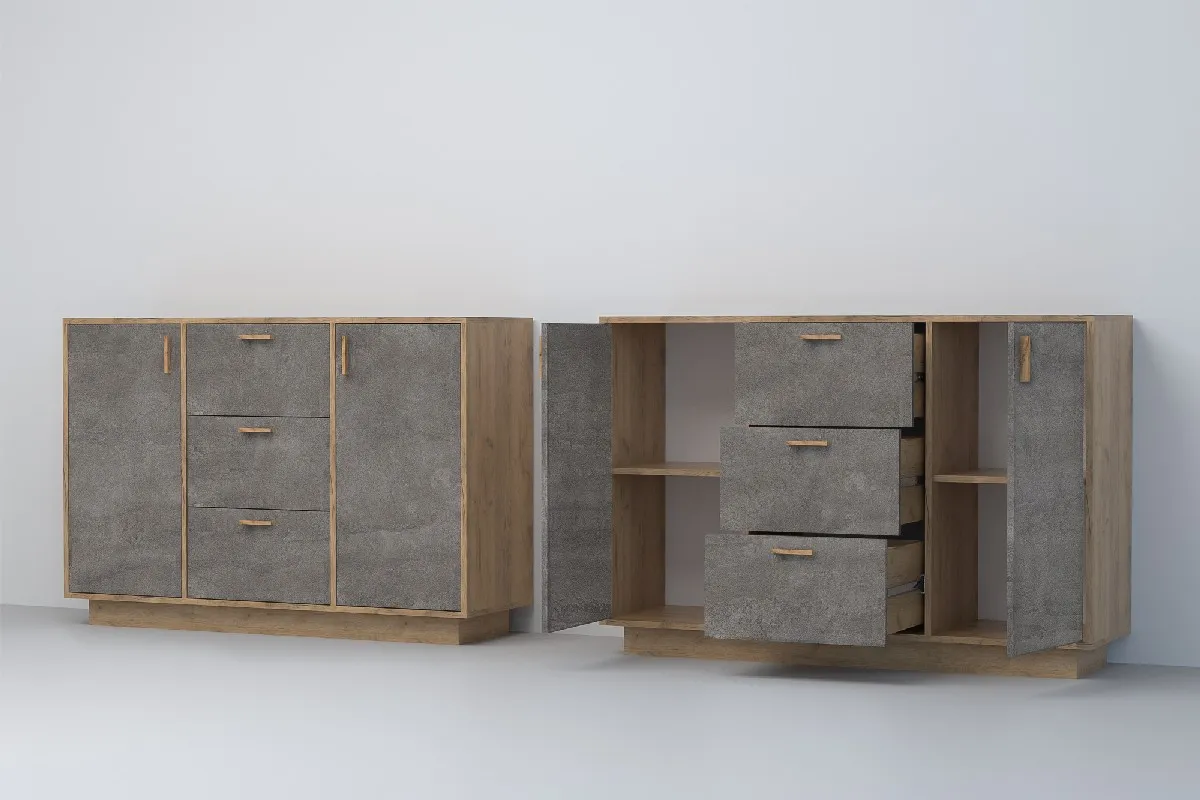 Комод К-2 ПД Эго Дуб Крафт Золотой/Камень Темный