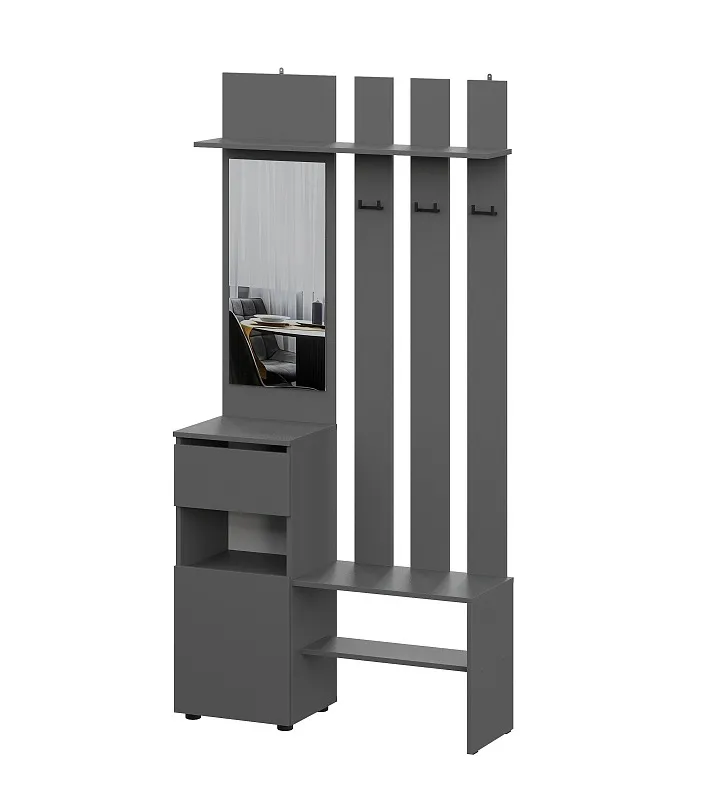 Вешалка с зеркалом Денвер Графит серый