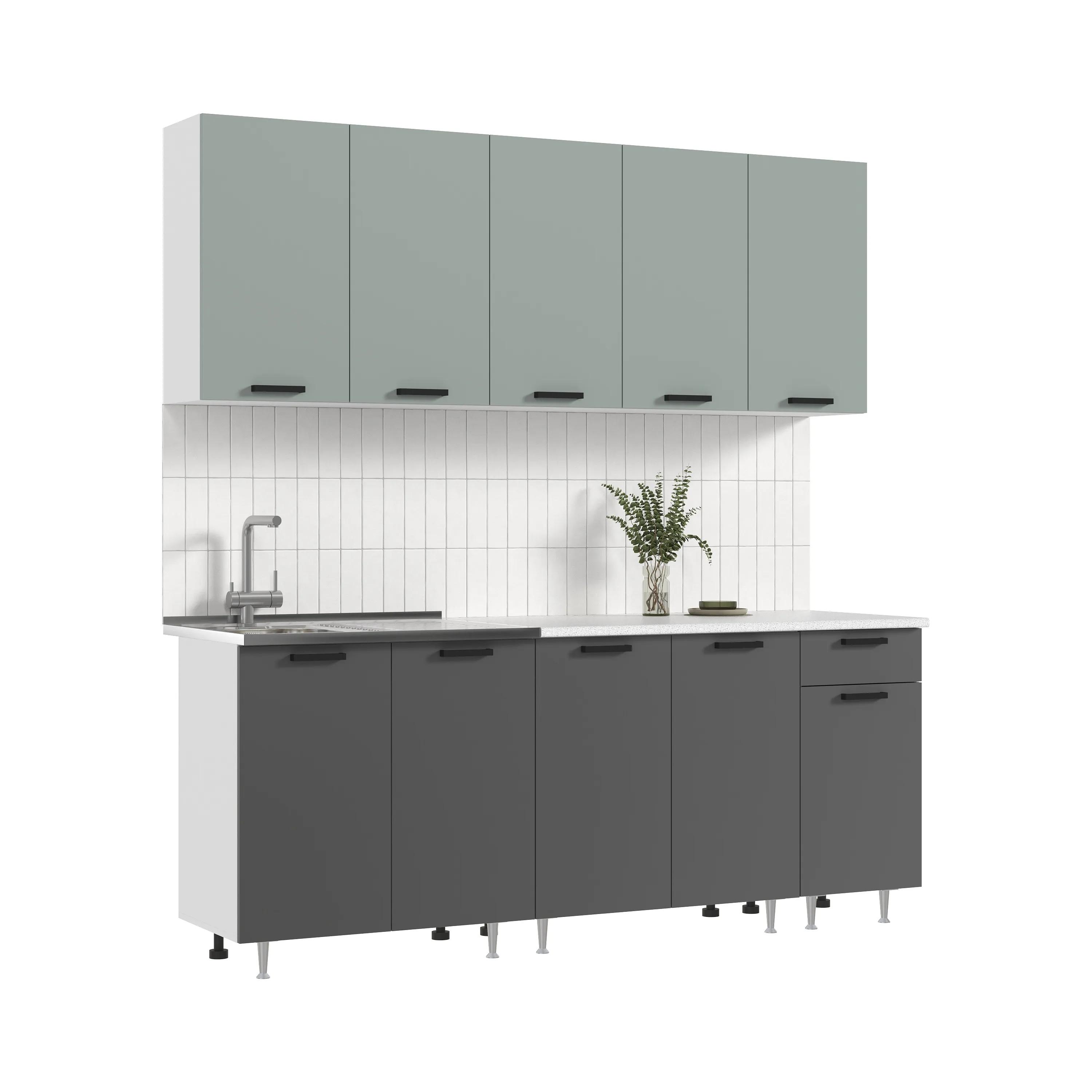 Кухня Рио New 2,0 (490) ЛДСП Сумеречный голубой/Графит, Белый (Антарес)