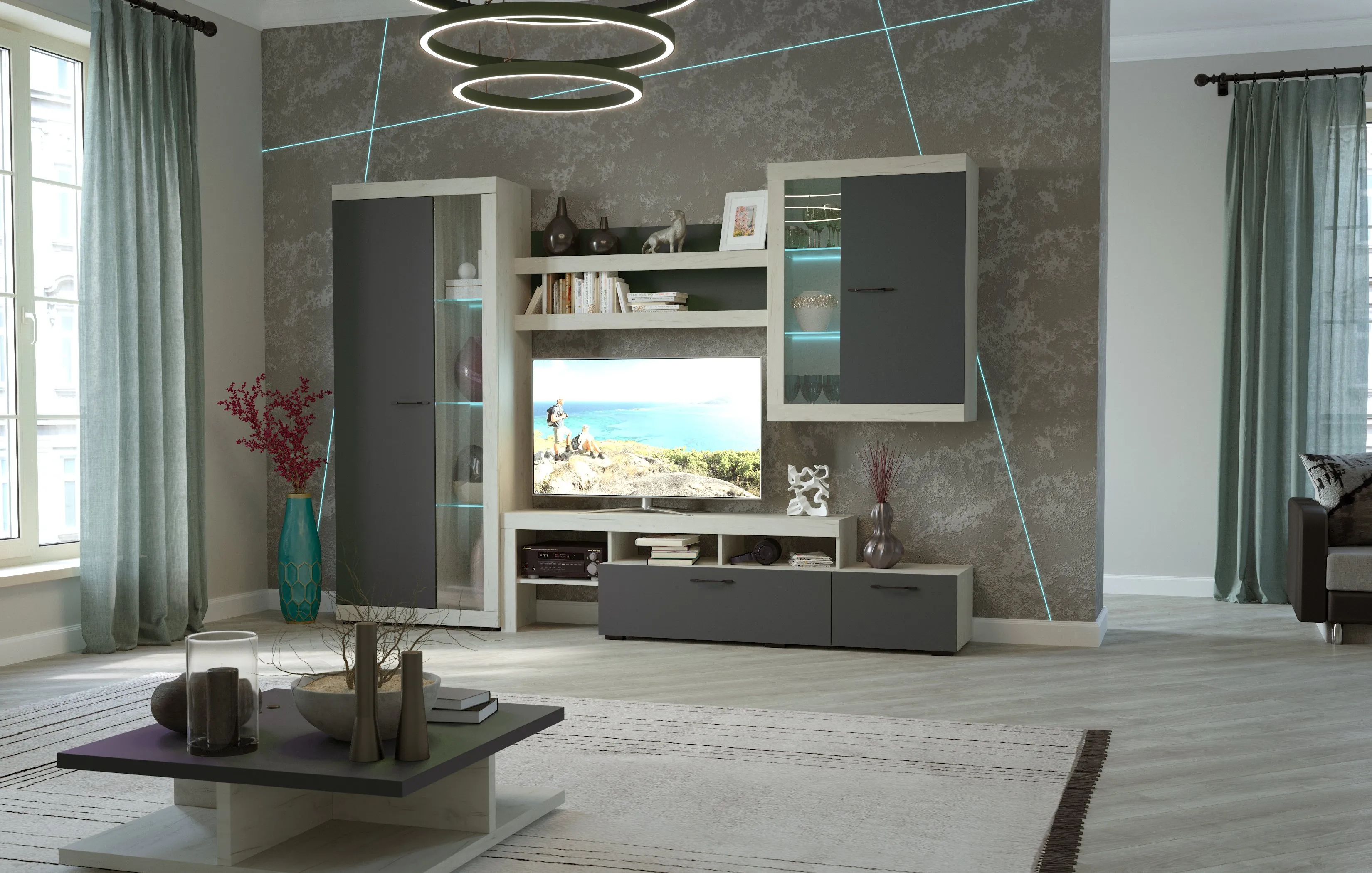 Гостиная Соната Композиция 3 Дуб Крафт белый - Антрацит 