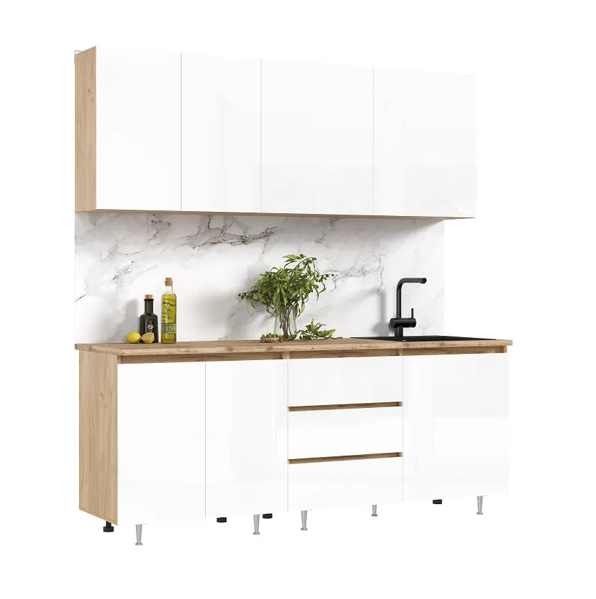 Кухня Челси 2,0м Компановка №2 (Белый глянец холодный, Дуб Крафт (Кастилло)))