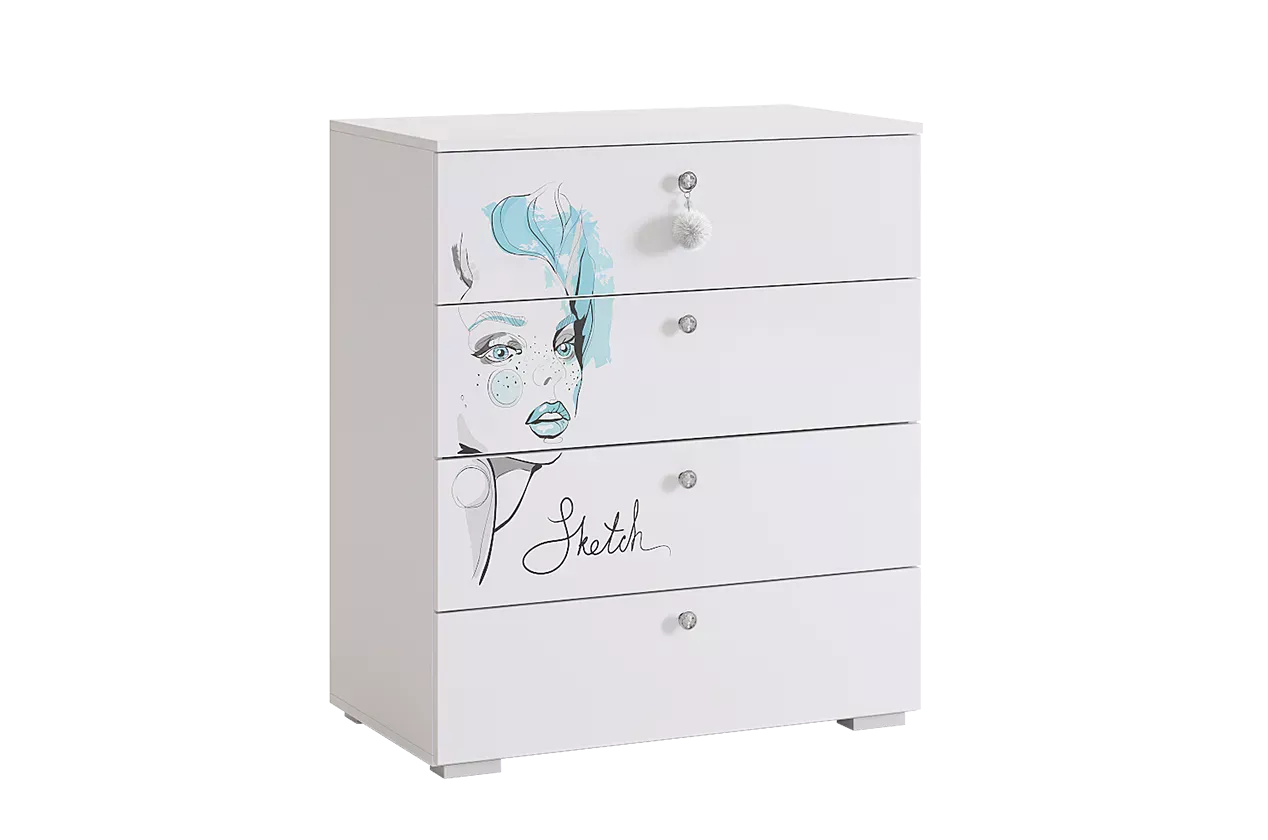 Комод  Гламур белый/белый глянец