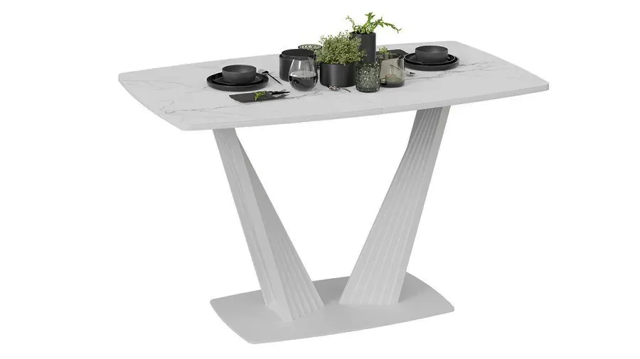 Стол раздвижной Фабио Тип 1 Белый матовый, Стекло матовое белый мрамор