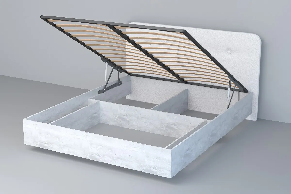 Кровать 031 Эго  Бетон Светлый/Белый Глянец  (Пуговицы) ПМ 1600х2000