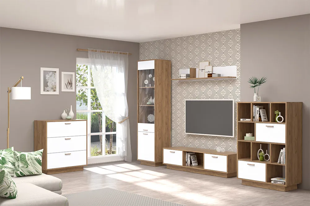 Гостиная Эго Дуб Крафт/Белый Глянец Вариант 5