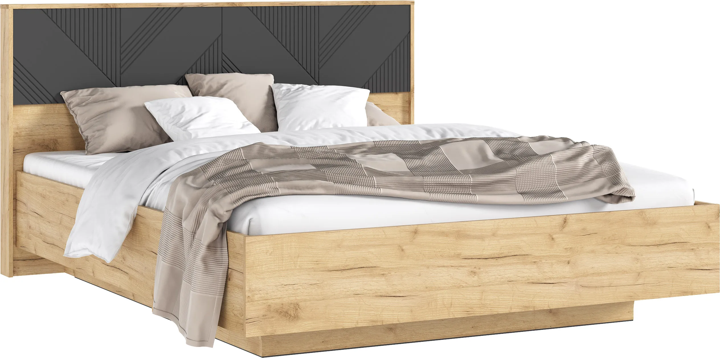 Ирис Кровать парящая 1,6м с ПМ (Браш Графит/Дуб Крафт, Дуб Крафт)