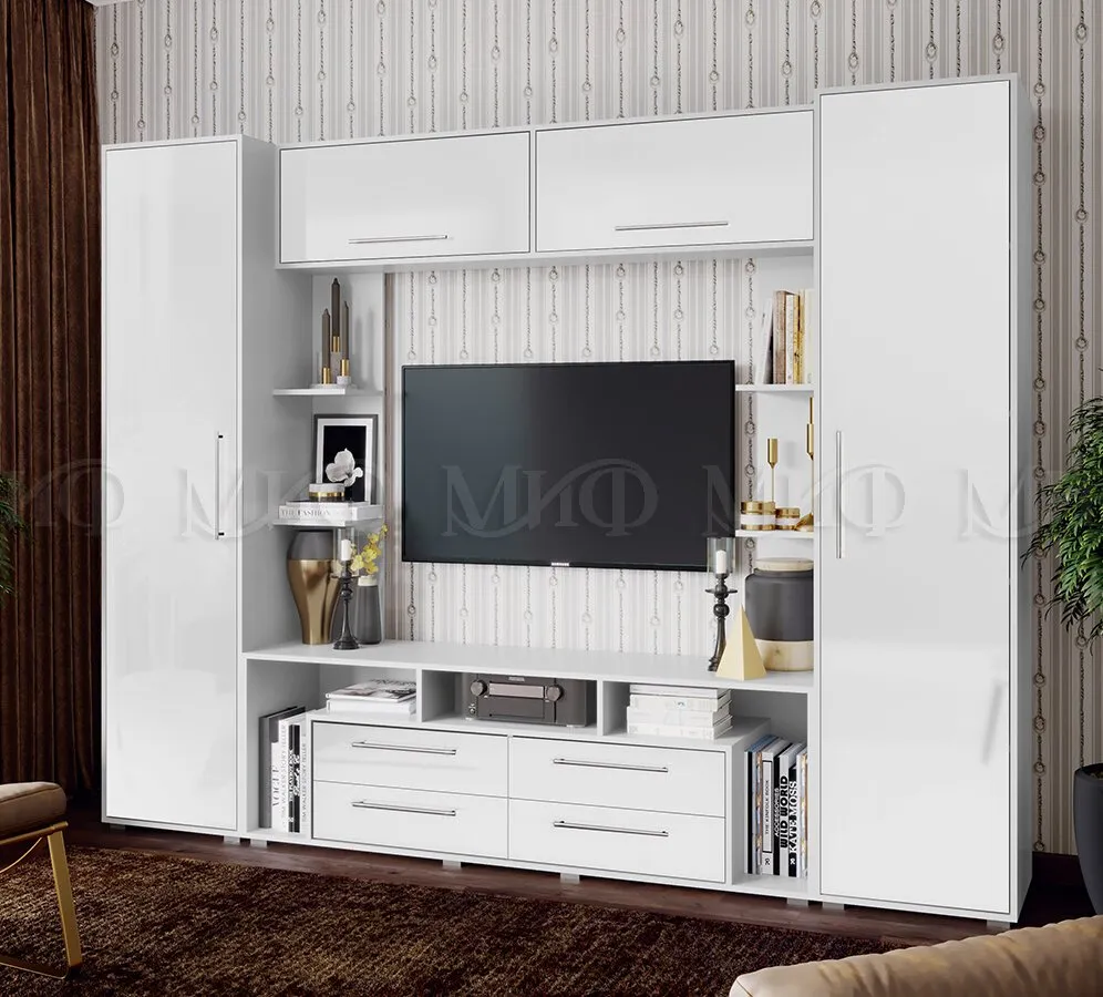 Гостиная Гармония МДФ Белый/Белый глянец