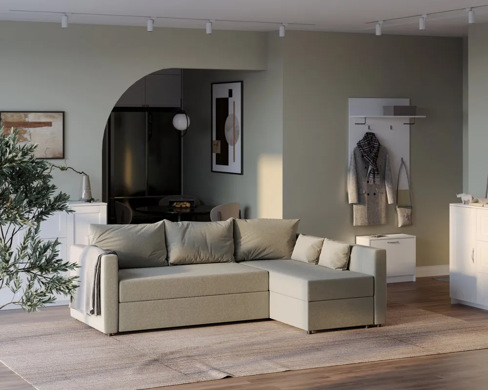 Диван трехместный с угловой секцией Вало ДП Malmo 16 (beige-grey) LA