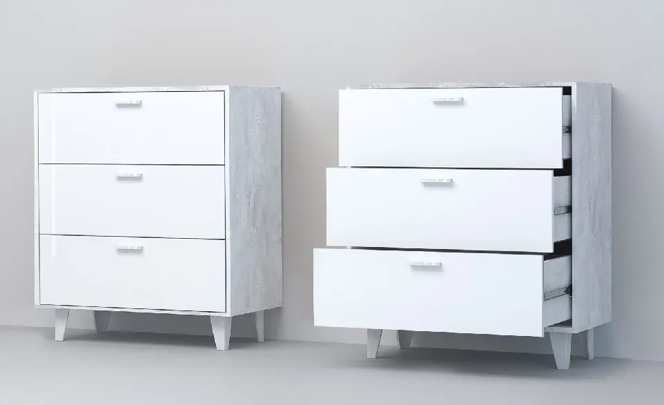 Комод К-3 Эго на ножках Бетон Светлый/Белый Глянец