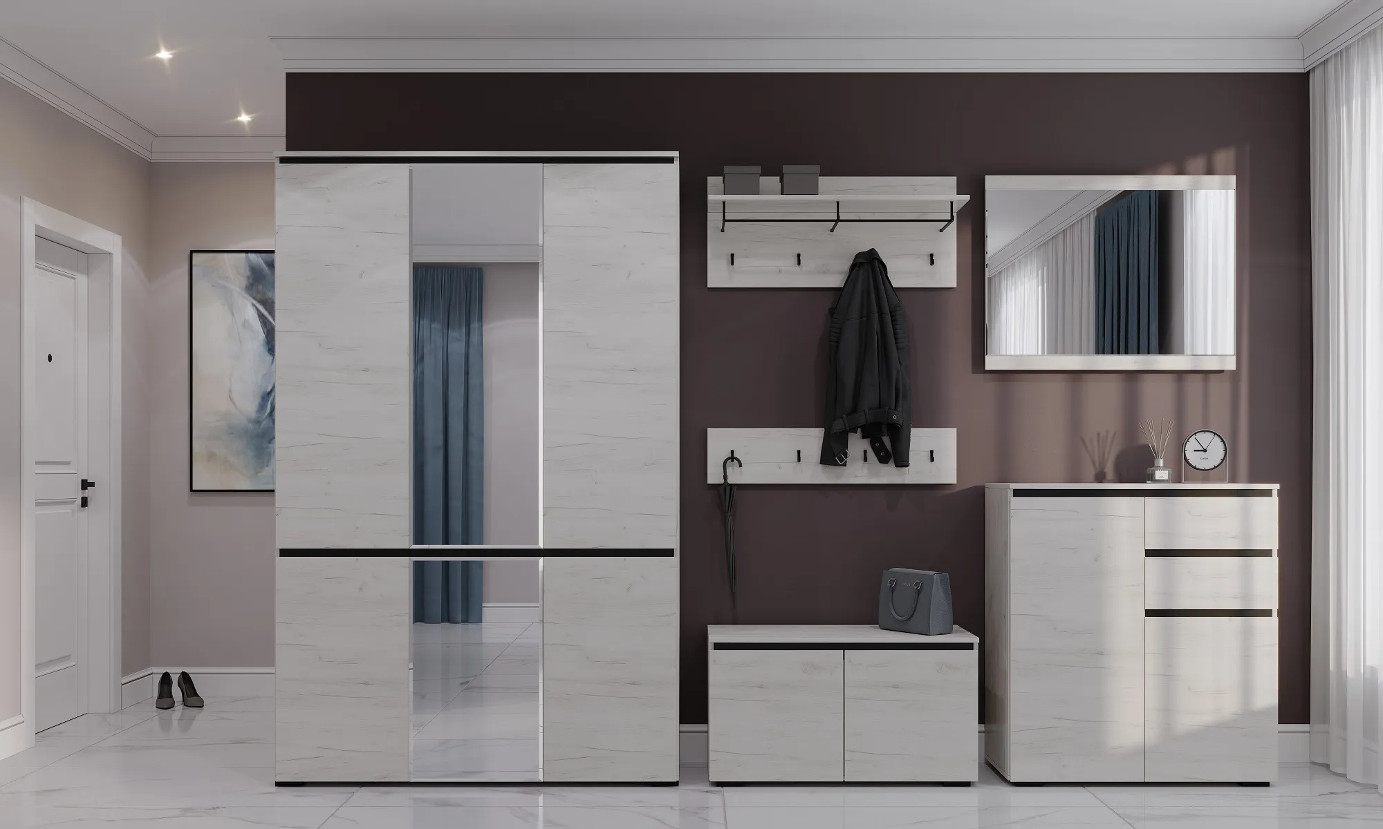 Прихожая ГРЕТТА  Дуб Крафт белый - Антрацит №3