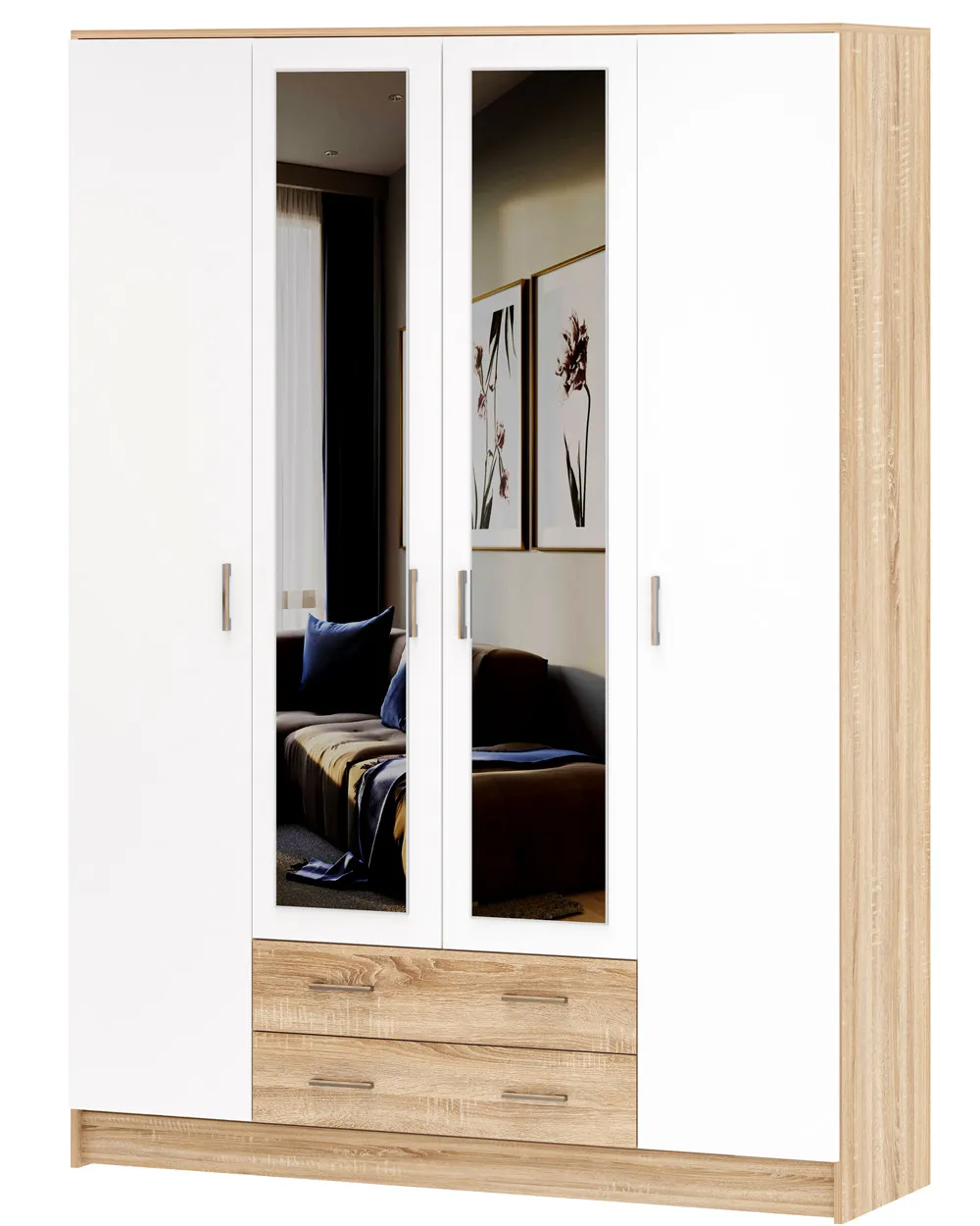 Шкаф Квадро Беатрис Сонома-Белый глянец