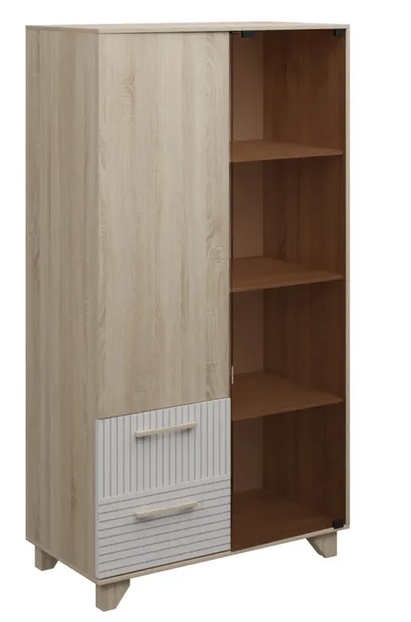 Стеллаж Копенгаген со стеклом (дуб сонома/белый матовый)