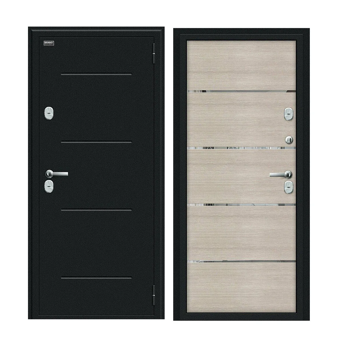 Входная металлическая дверь Thermo Лайн Букле черное/Cappuccino Veralinga
